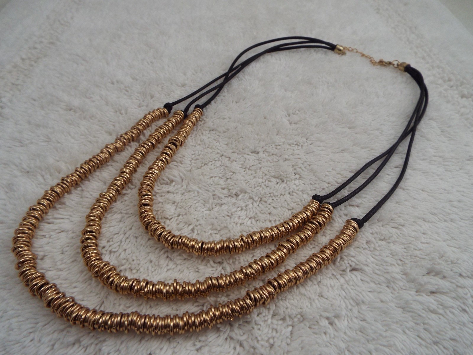 Black Cord Rings Multi Strand Necklace (A74)