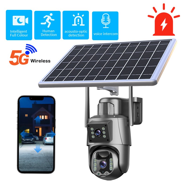 5G 4MP Wireless Solar Camera Dual-Lens Outdoor WiFi PTZ Home Security Camera