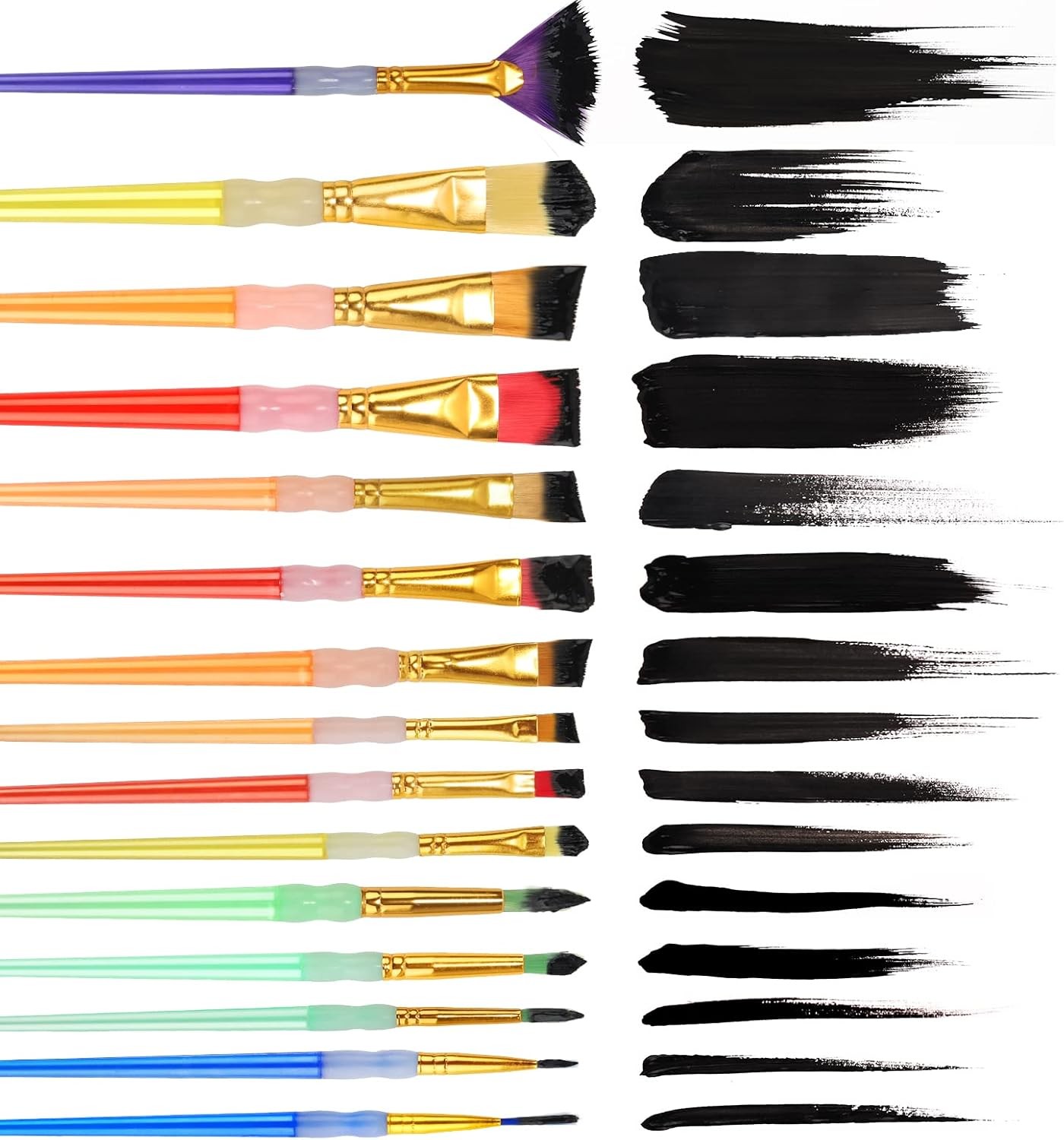 15Pcs Paint Brushes Value Pack, Includes 15 Different Types of Brushes, Nylon Co