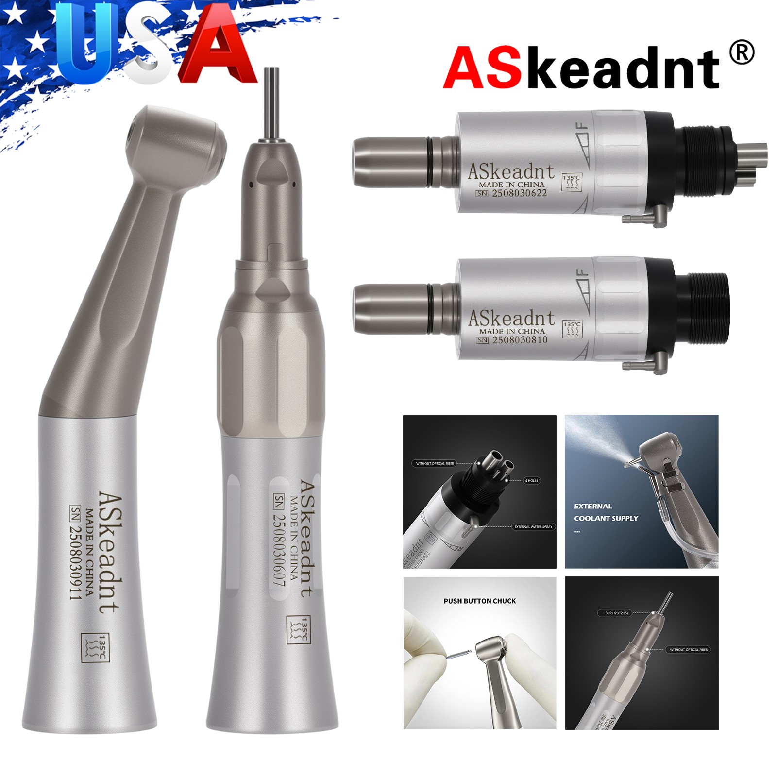 Dental Contra Angle Straight Nosecone Air Motor Low Speed Handpiece 2/4 Holes FX