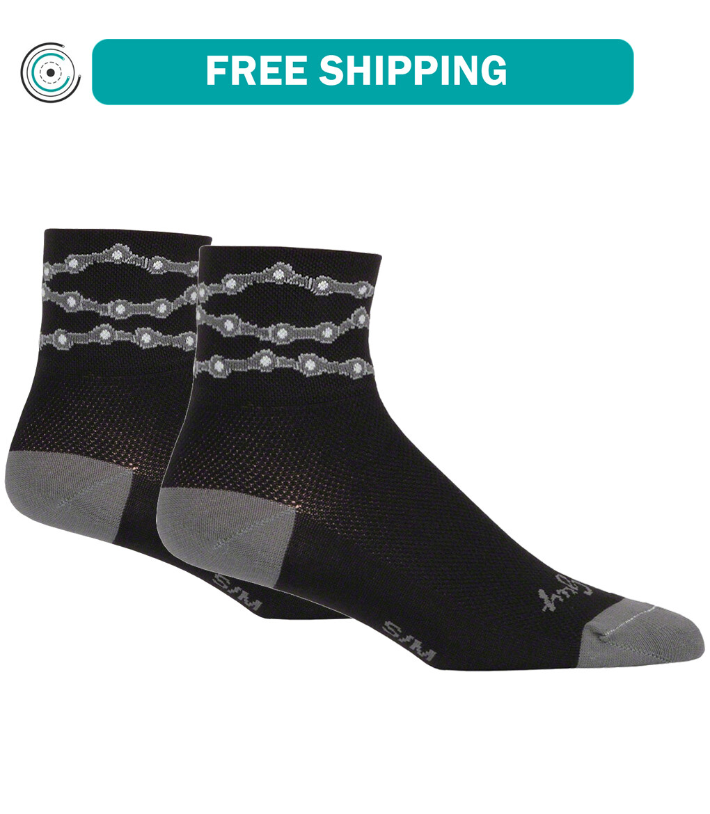 SockGuy Chains Sock Black LG/XL Double Stitched Heel and Toe Mesh Upper