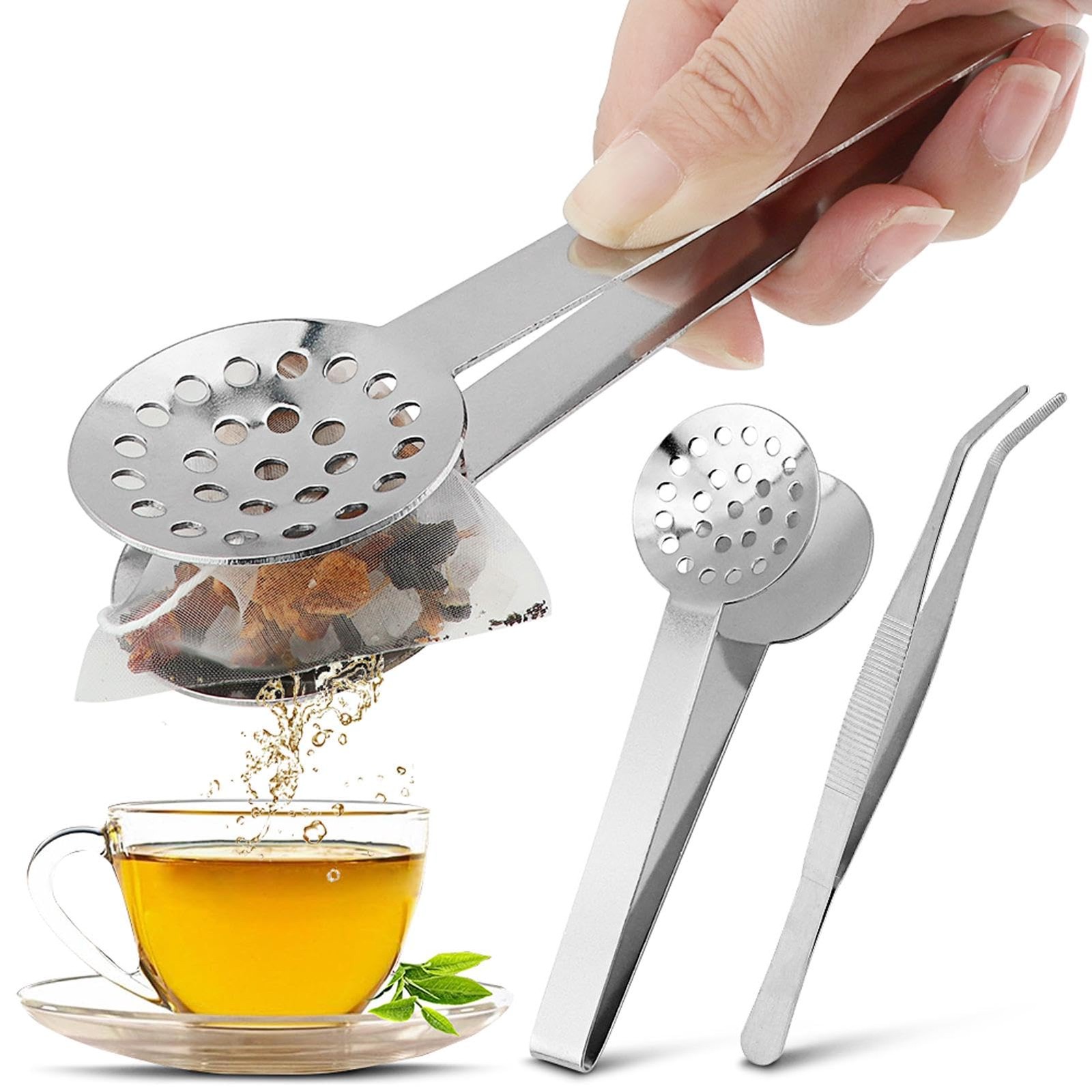 2 Pcs Stainless Steel Tea Bag Tongs and Squeezer, 6 5.91x1.77 inch, Silver
