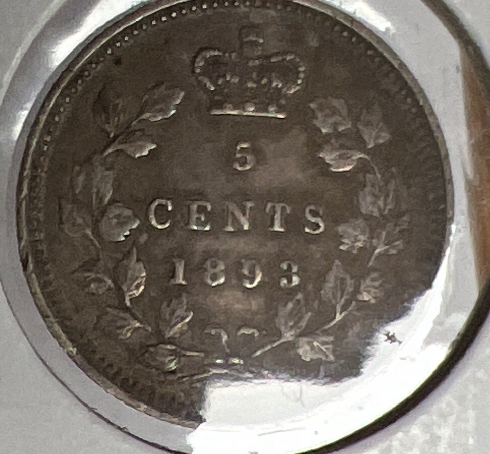 1893 Canada 5 Cents Silver Foreign Coin