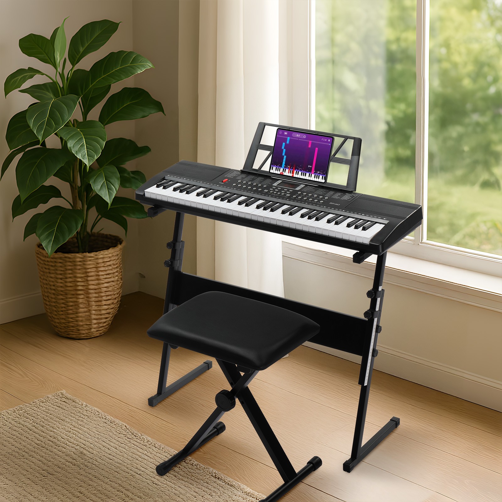 Ktaxon 61 Key Lighting Keyboard with Piano Stand, Piano Bench FOR GIFT