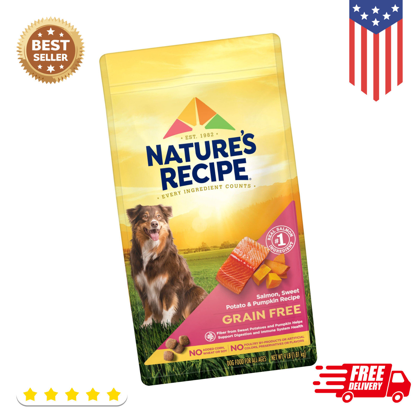 Nature's Recipe Grain-Free Salmon Sweet Potato Dog Food 4lb Fast Shipping