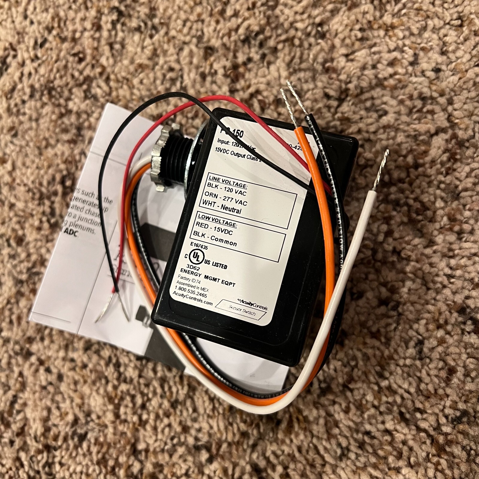 Acuity Controls Sensor Switch PS-150 Power Supply 15VDC 150mA