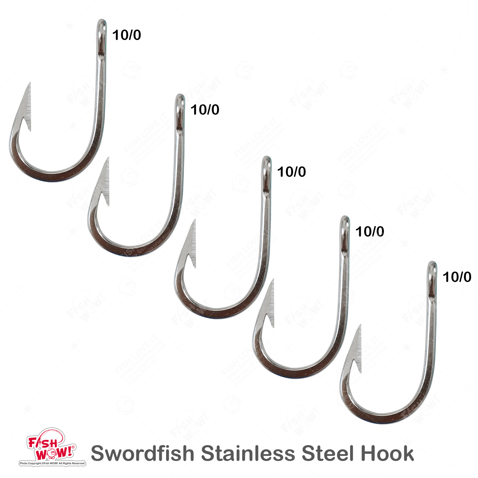 5pcs Size 10/0 Fishing Swordfish Stainless Steel Hook Tuna Dorado Wahoo Marlin