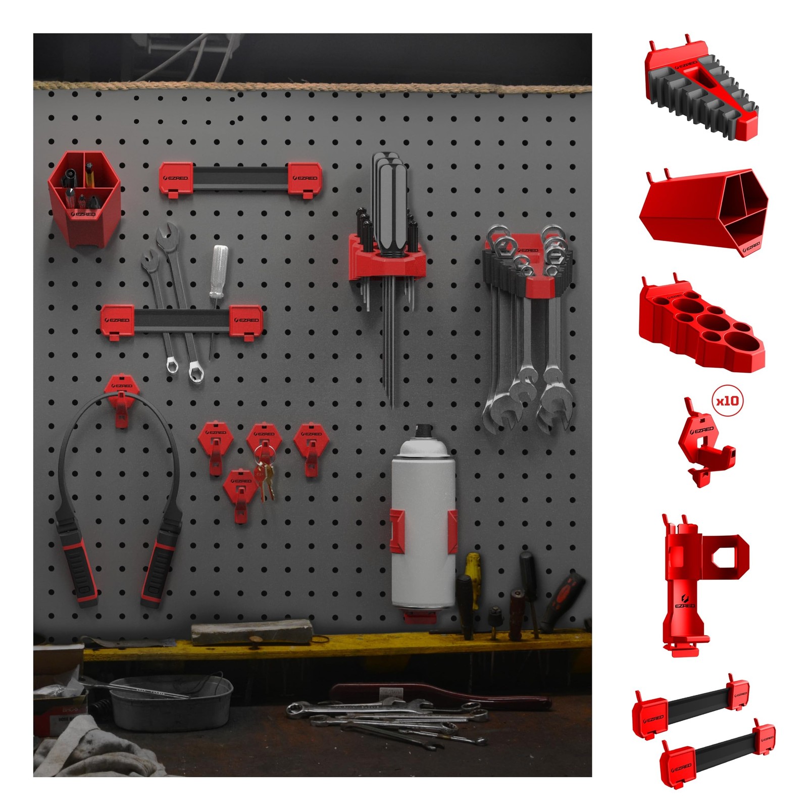 EZRED EZP6PK 16-Piece Peg Board Tool Storage and Organization For Wrenches, S...