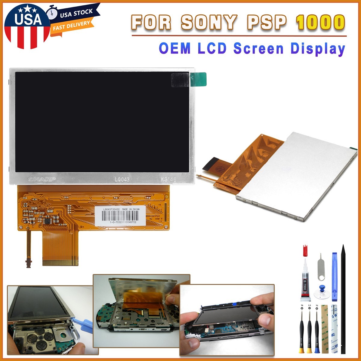 Original 4.3" Backlight LCD Screen Display Replace Glass For Sony PSP 1000 1001