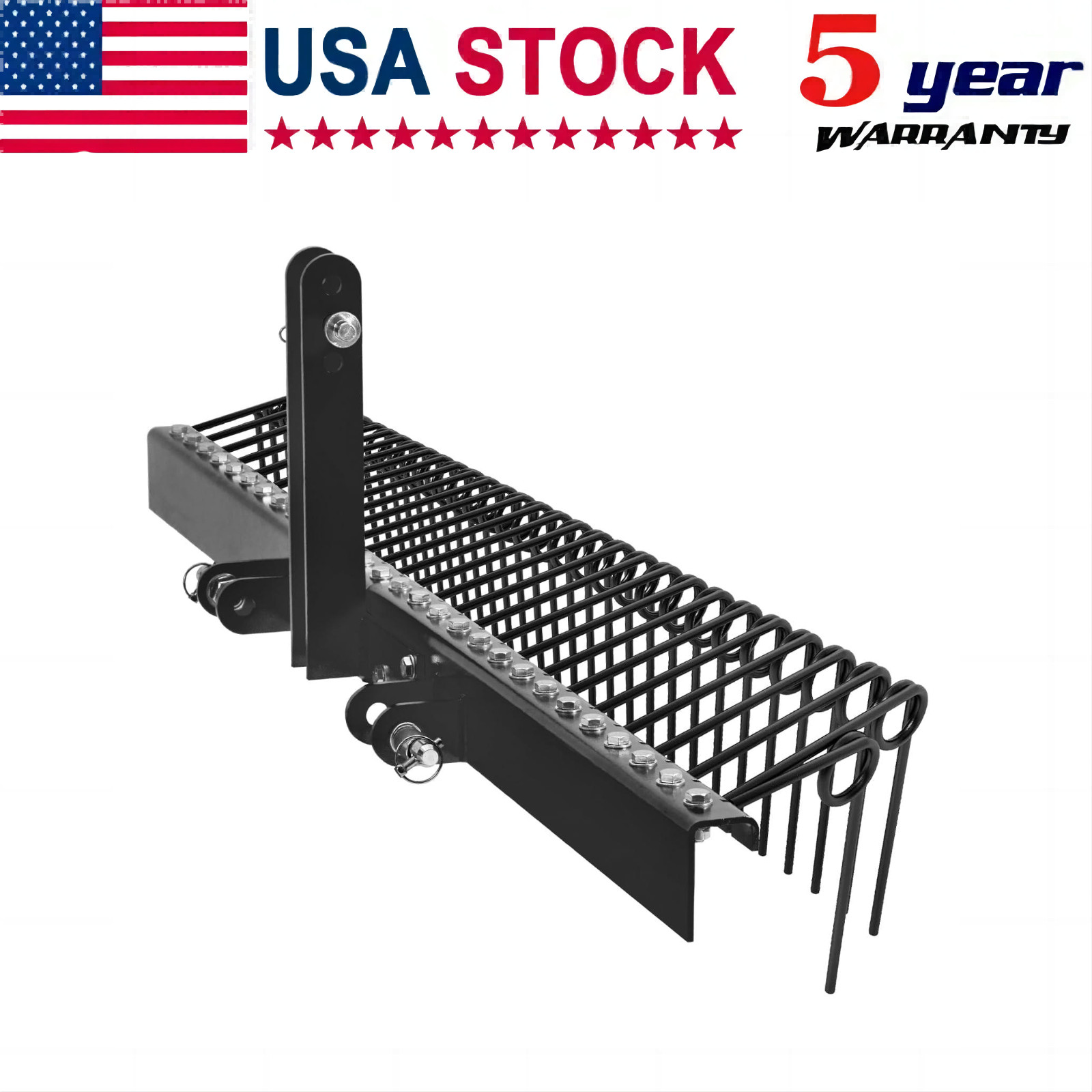 60" 3 Point Pine Straw Landscaping Rake for Cat 0 Cat 1,Tractor Rake Attachments
