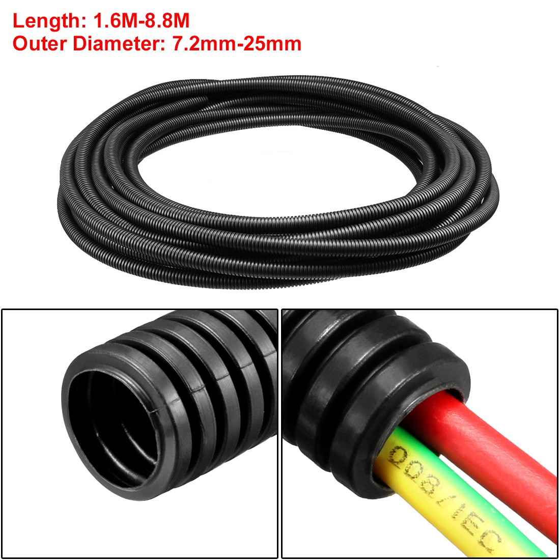 7.2mm-25mm Outer Dia Corrugated Tube Conduit PP Polyethylene Flexible Pipe Hose