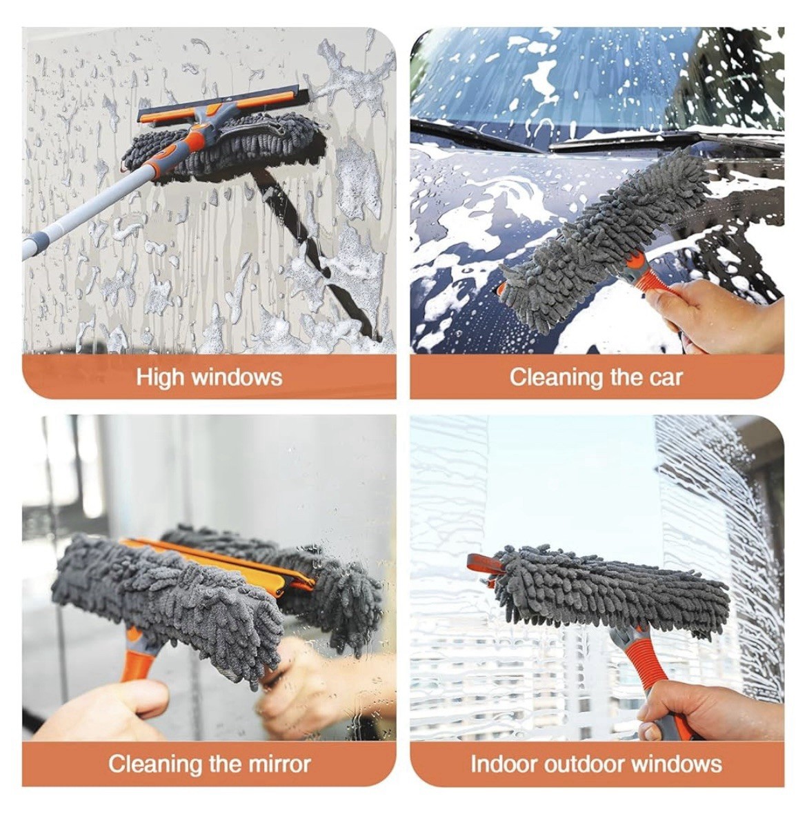 Eazer 89” Squeegee Window Cleaner Kit Adjustable Extending Arm Indoor Outdoor
