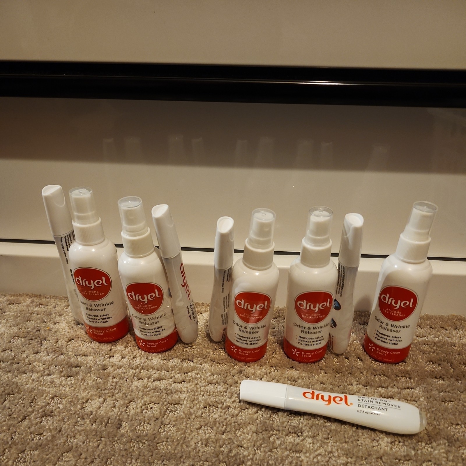 Lot 5 Sets NEW DRYEL Odor Wrinkle Releaser & On the Go Stain Remover Pen Sets