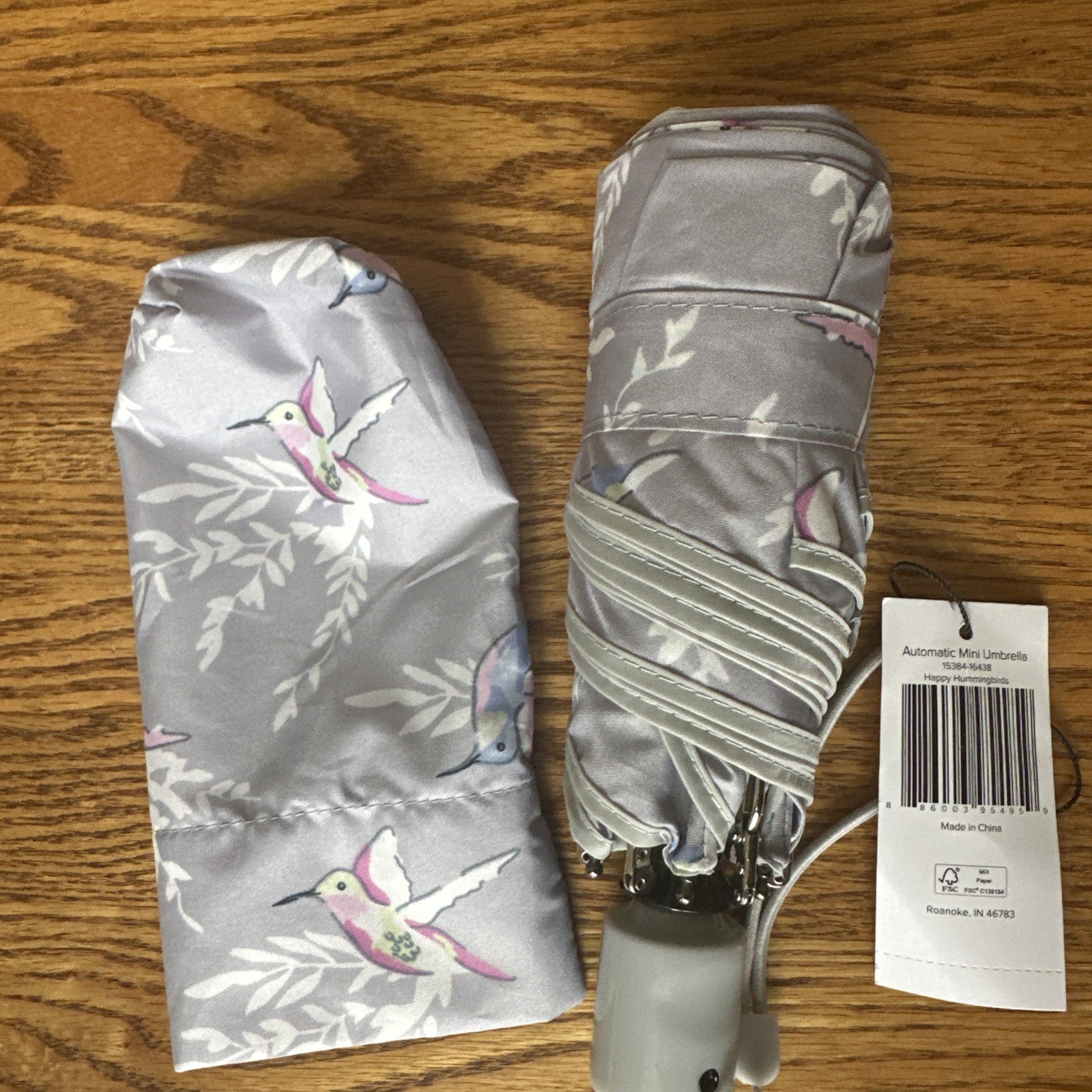 Vera Bradley Mini Umbrella Happy Hummingbirds  Automatic and Slipcase RARE NEW