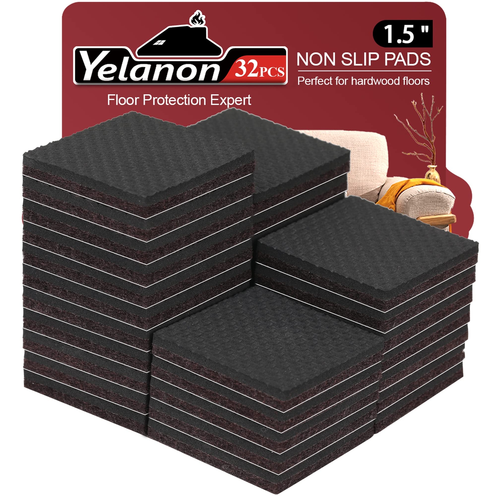 Non Slip Furniture Pads -32pcs 1.5" Grippers Hardwood Floors Non Skid for Fur...