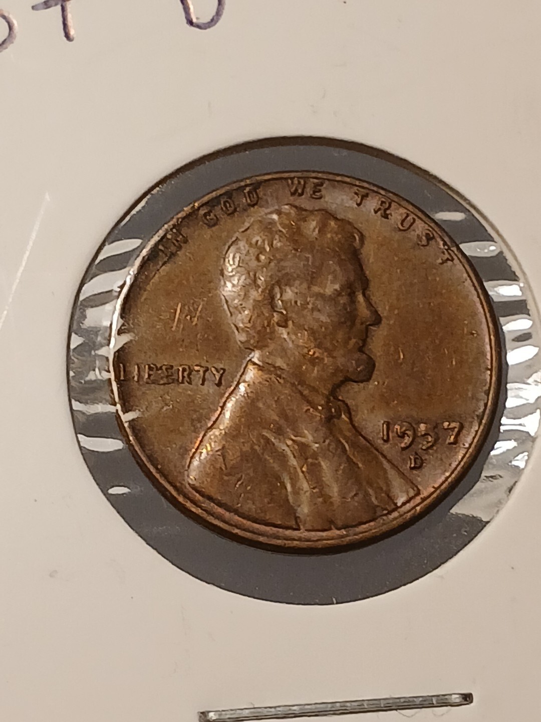 1957 D WHEAT CENT ERRORS DIE CHIPS ON LIBERTY & 9,5 OF DATE