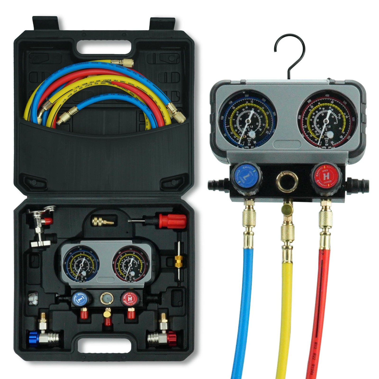 CALPOSE 3 Way AC Gauge Set，HVAC Gauges for R134a R410a R12 R22 R502 Refrigera...