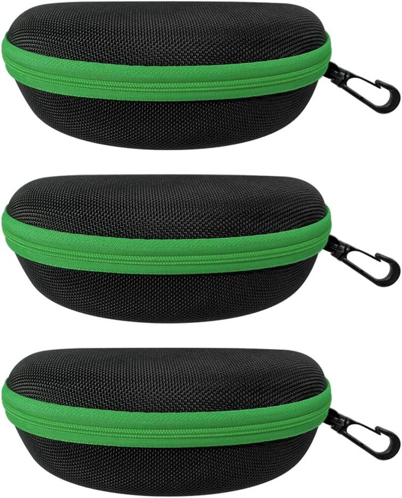 3 Pack Zipper Shell Eyeglasses and Sunglasses Case with Plastic Carabiner Hook