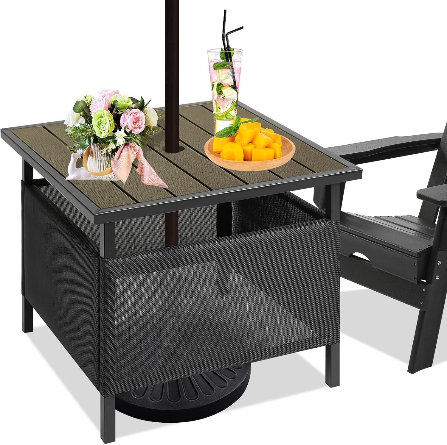 Adirondack Square Outdoor Side Table with Umbrella Hole, Pool Composite Patio...