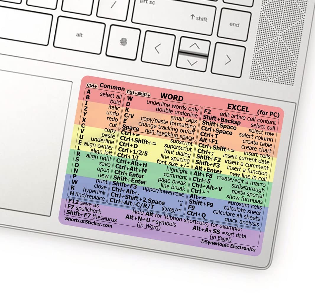Synerlogic Word/Excel Windows Shortcut Sticker | Reference Guide Keyboard Shortc