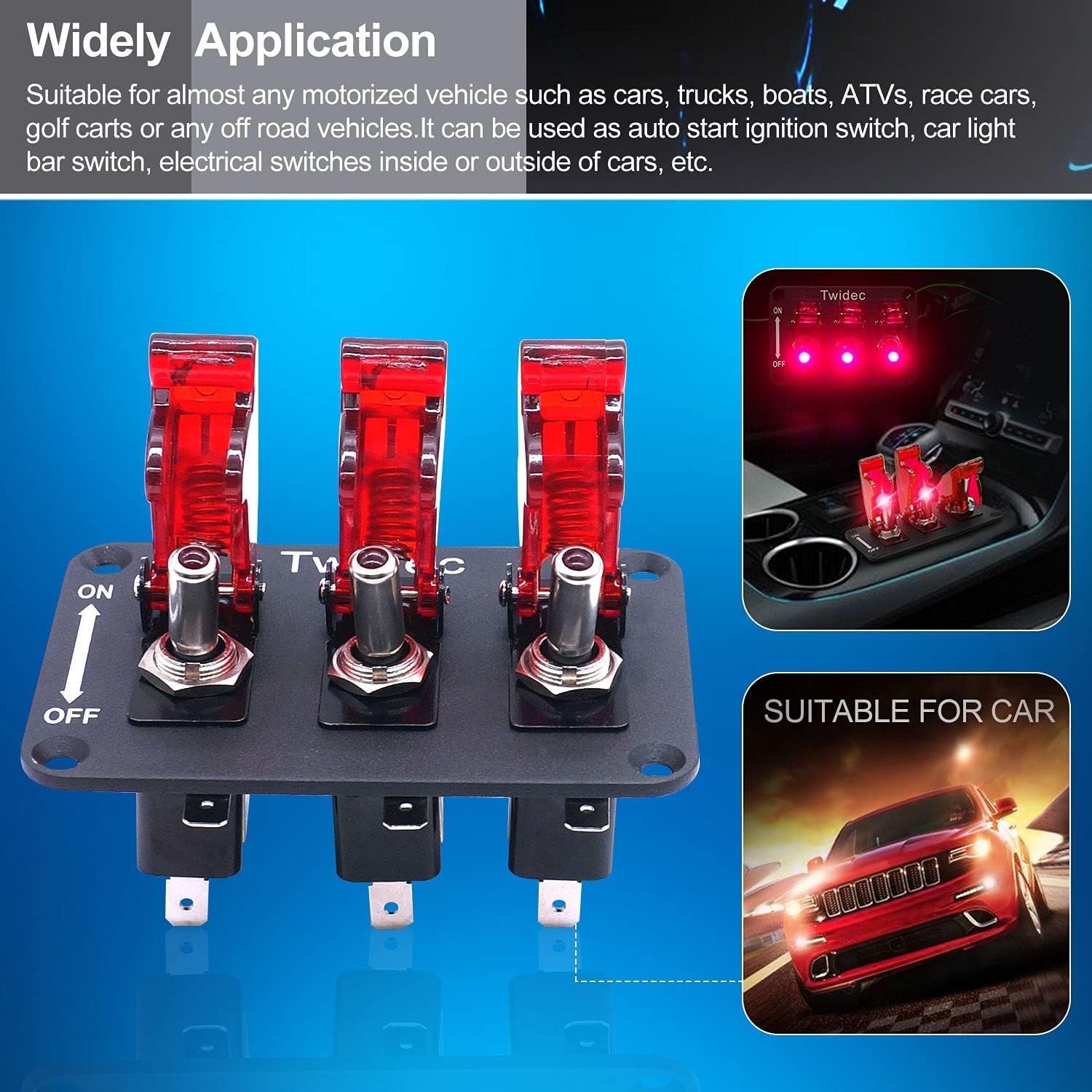3 Gang Rocker Toggle Switch Panel with 12V LED Light Toggle Switch 20A Heavy Dut