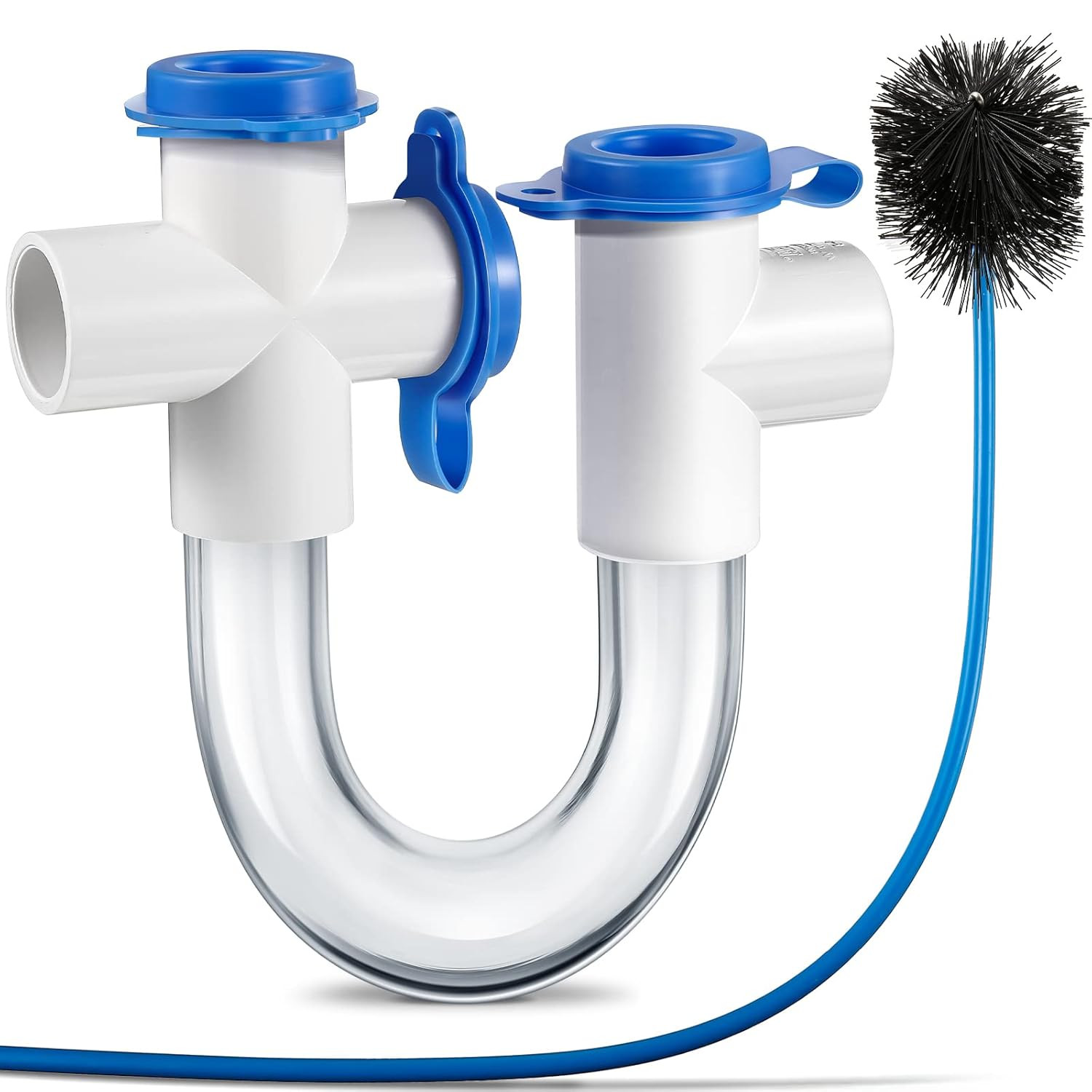 3/4 Inch Standard Condensate Trap with Cleaning Brush, PVC U Trap for HVAC Syste