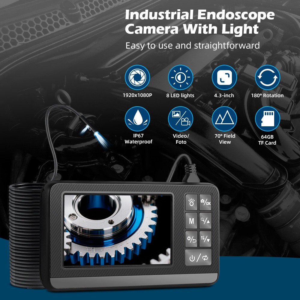 Dual Lens 5M IP67 Waterproof Inspection Camera Integrated Display Screen