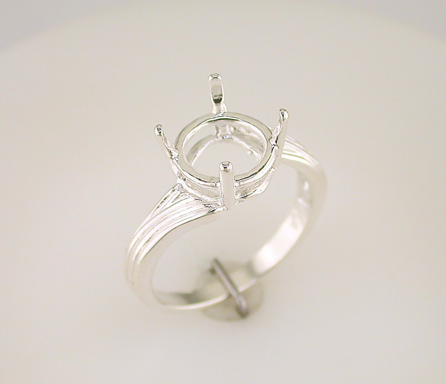 Round Fancy Offset Solitaire Ring Setting Sterling Silver