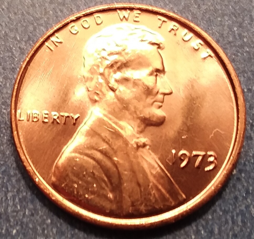 1973-P Brilliant Uncirculated Lincoln Cent.  Ships Free.  BU condition.