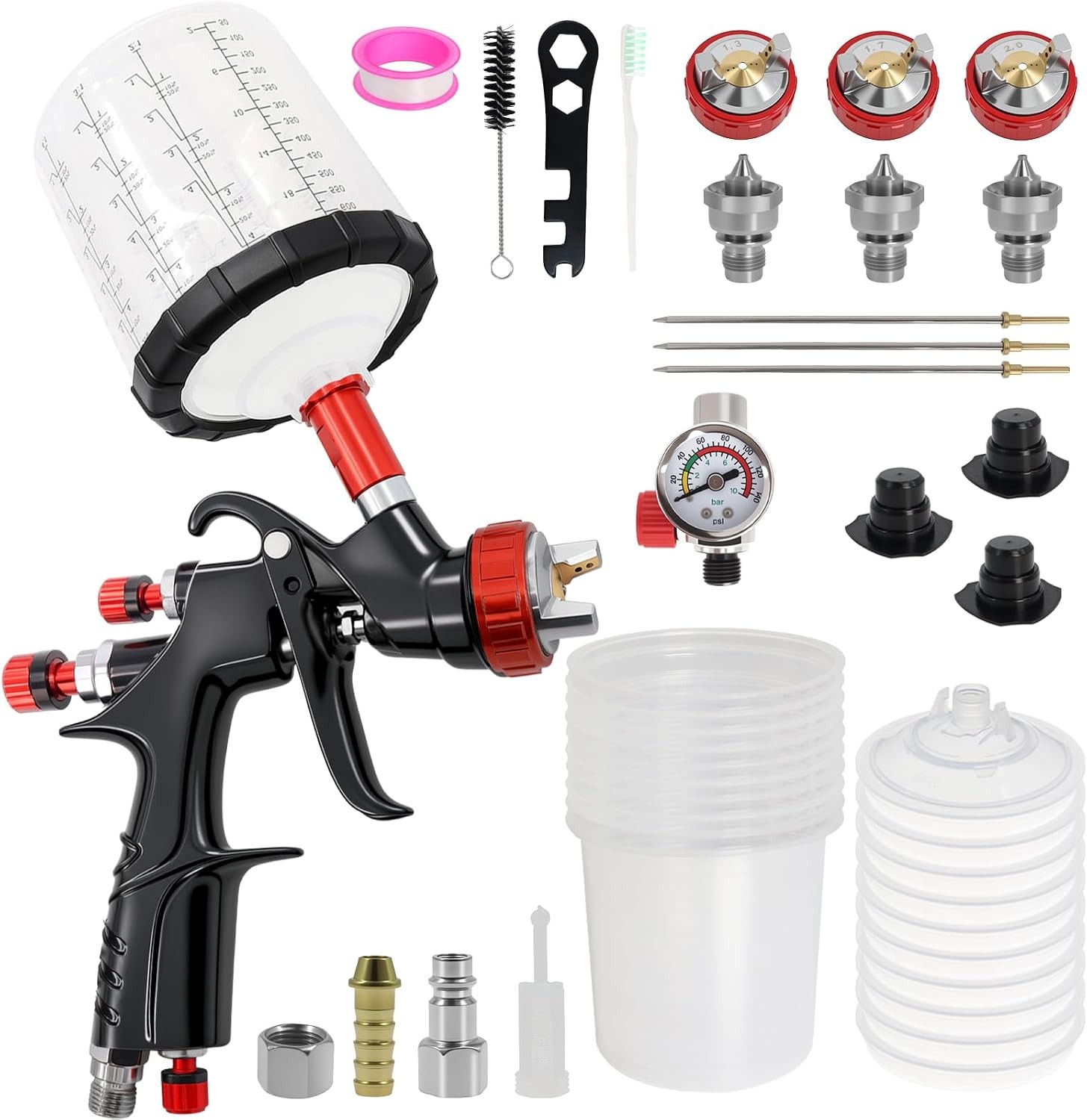 R500 LVLP Air Spray Gun Kit with 10 Disposable Cups – Low CFM 18–30 PSI for Smal