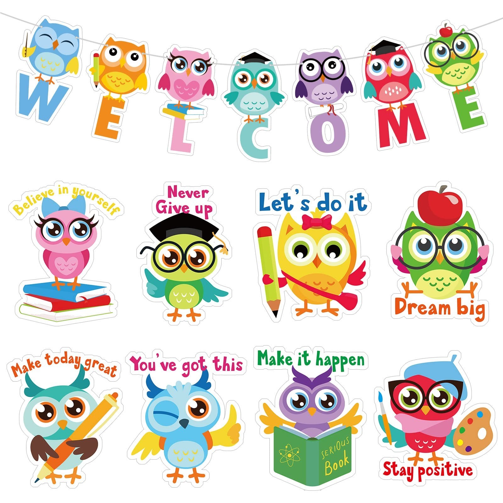 35 Pieces Owl Welcome Bulletin Board Set Colorful Owl Inspirational Classroom...