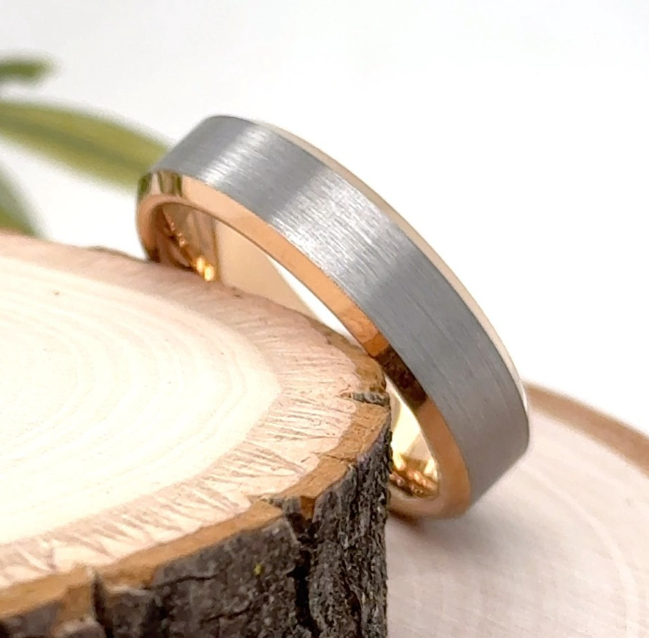 Silver Brushed Finish Fashion Band 6mm Rose Gold Tungsten Christmas Gifts Ring