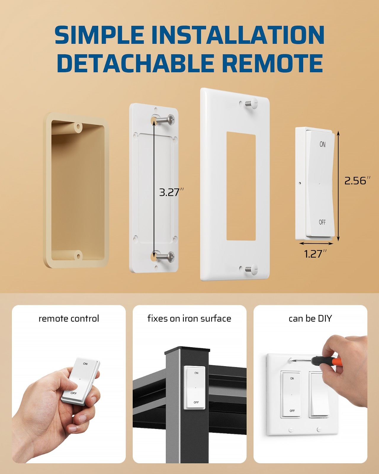 Remote Control Outlet, Magnetic Wireless Light Switch,No Wiring, 100FT RF Signal