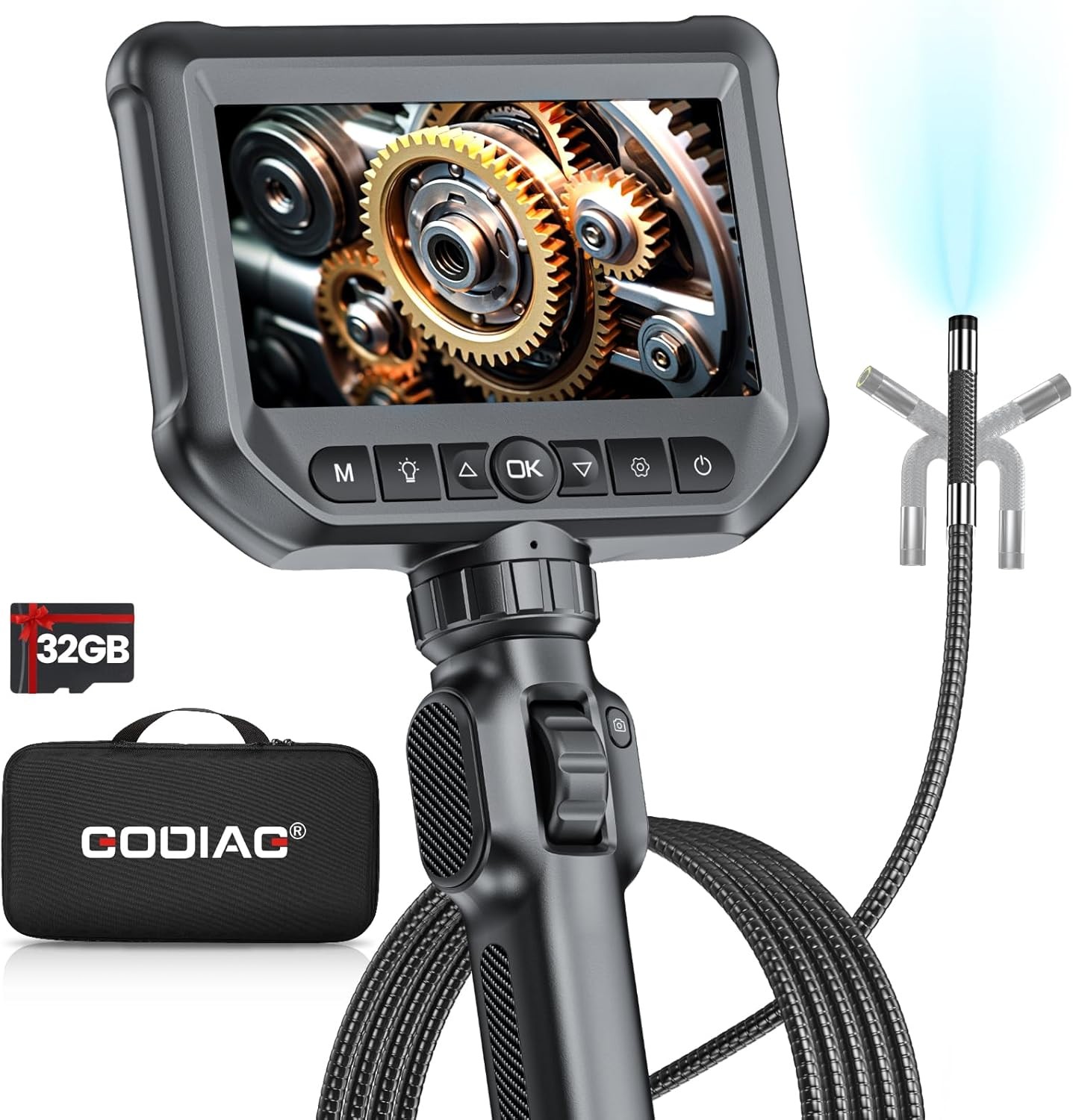 Two-Way Articulating Borescope Camera with Snake Scope Camera high-temp Alarm