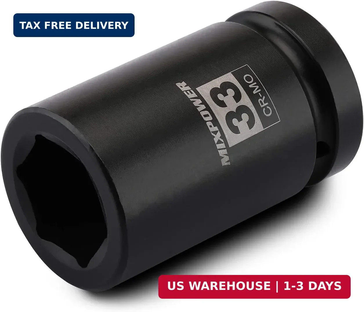 MIXPOWER 1 Inch Drive Deep Impact Socket, CR-MO, 33mm, 6 Point, Radius Corner De