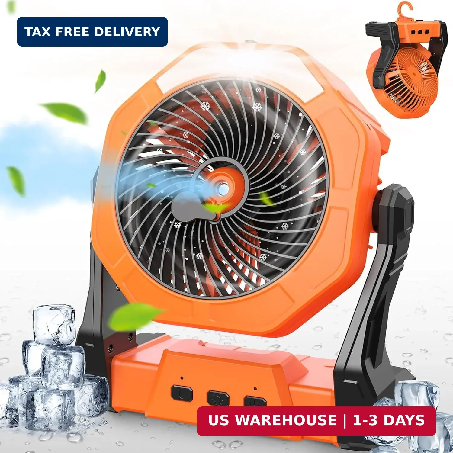 Ausic Portable Misting Camping Fan, 8" Outdoor Cooling Fan with LED Light, Water