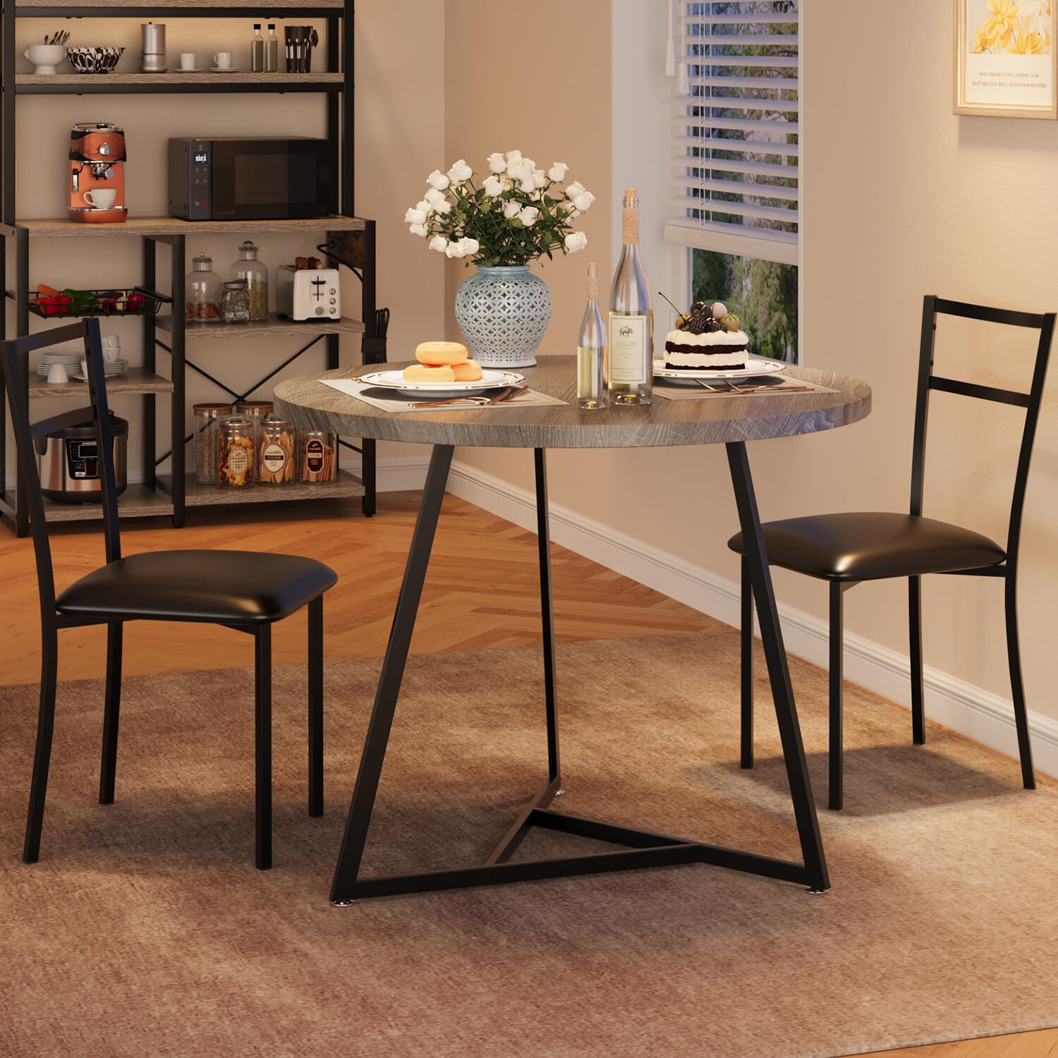 3X Kitchen Table and Chairs for 2 with Upholstered Chairs Dining Room Table Set