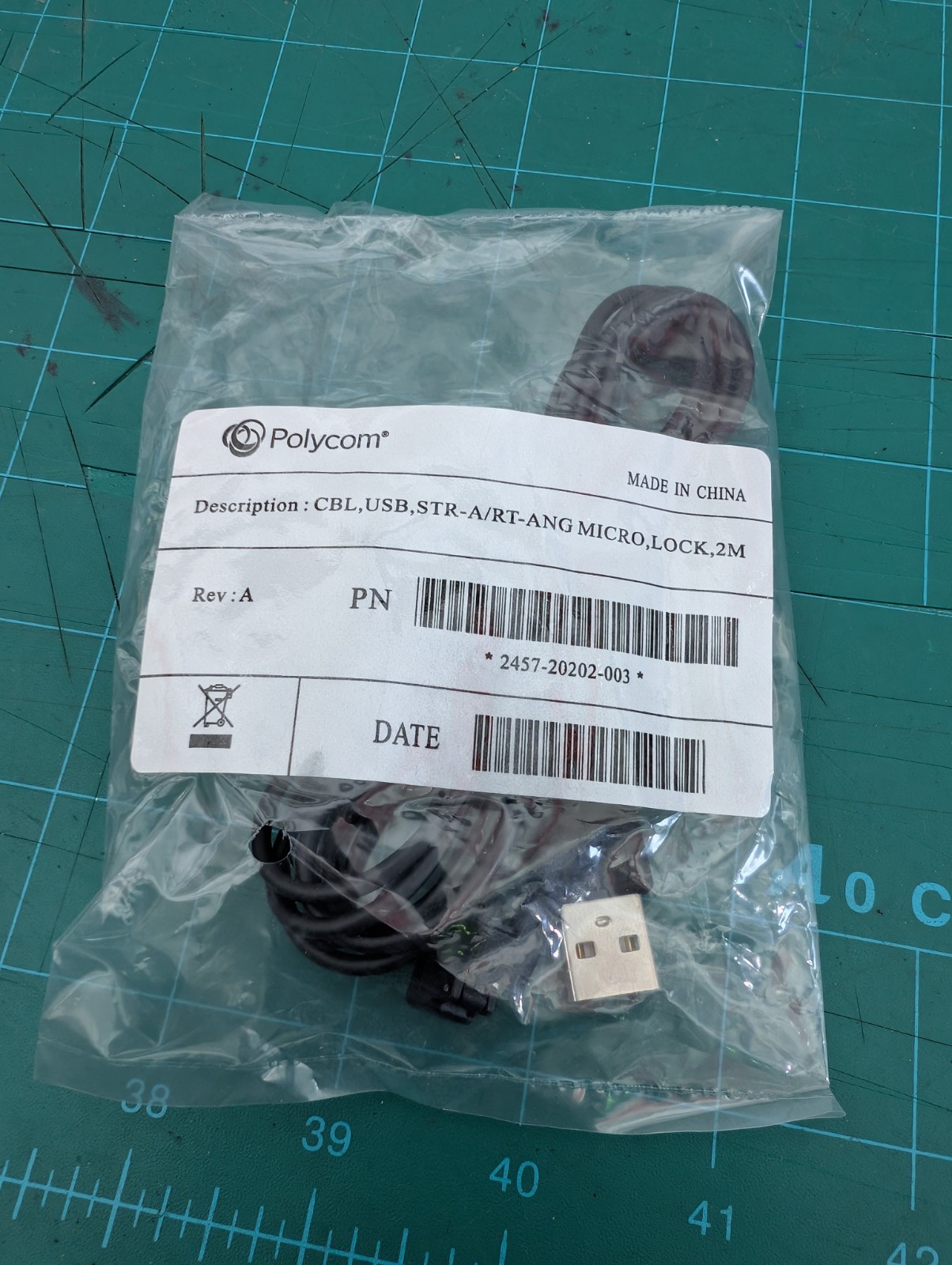New Polycom 2457-20202-003 CBL,USB,STR-A/RT-ANG Micro, Lock, 2M USB Micro