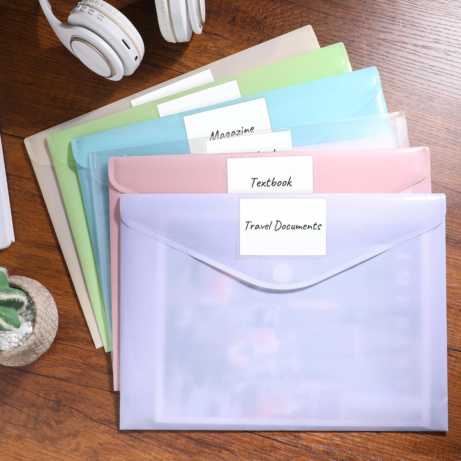 6 Pack Plastic Envelopes, Folders for Document for A4 Letter Size, Poly File Fol