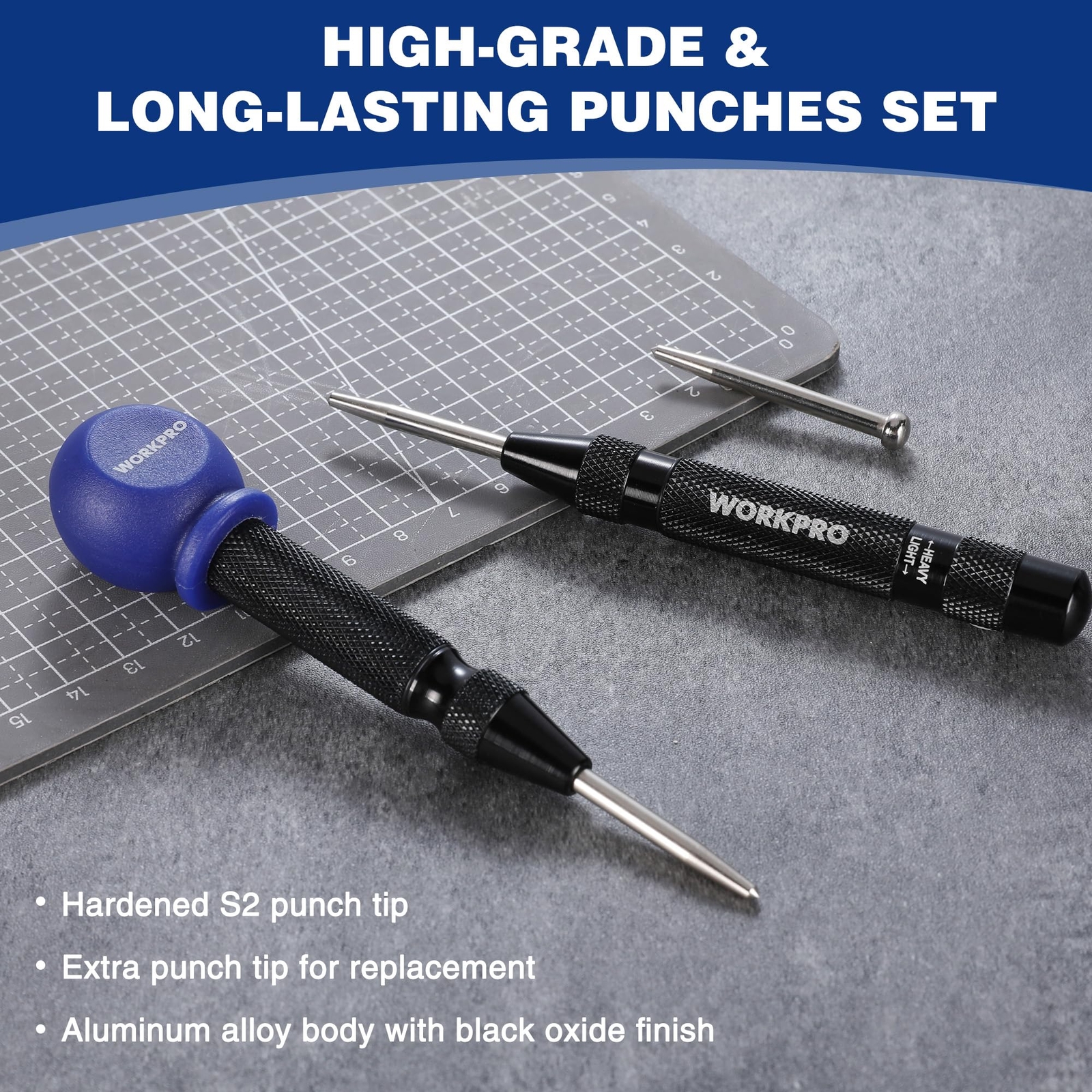 WORKPRO 2Pack Automatic Center Punch Adjustable Spring Loaded Metal Center Punch