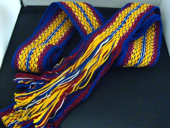 #34 Iroquois Sash, Yellow, red, blue, white cotton 3" x 15 feet