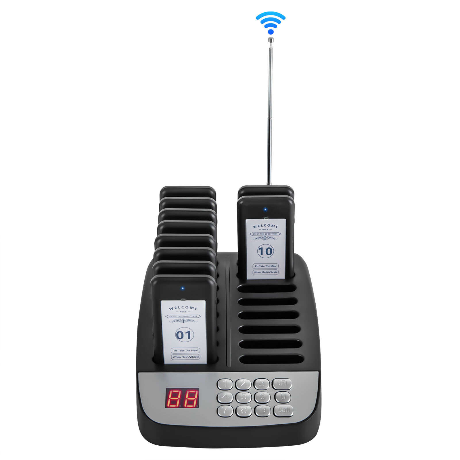 Wireless Restaurant Pager System 10 Beepers Guest Paging Queue Call Black