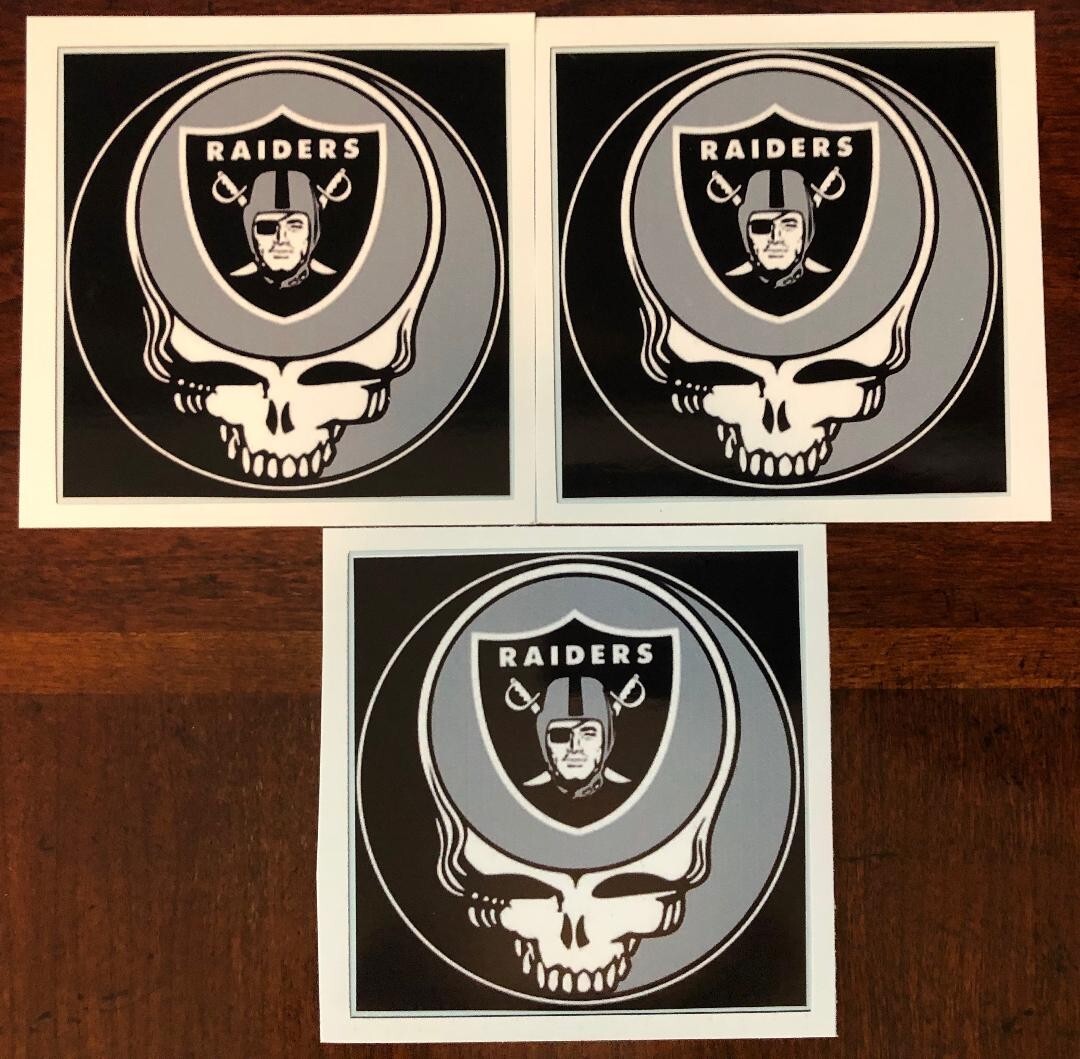 3 Oakland Raiders Grateful Dead Stealie Skull Vinyl Stickers 3x3 Las Vegas Decal