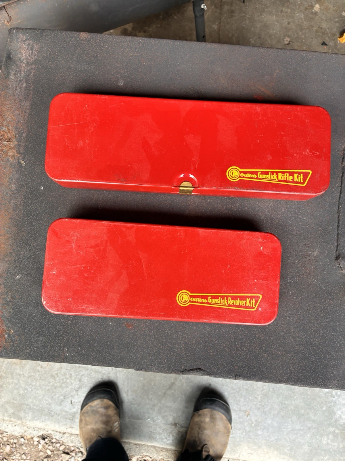 Vintage Outers Gunslick Rifle & Revolver Cleaning Kits Red Tin Lot No. 477