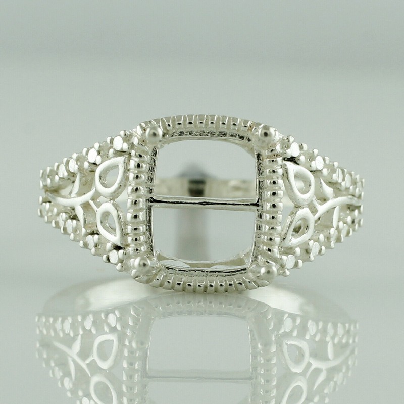 8x10MM Cushion Shape Semi Mount Engagement Ring 925 Sterling Silver For Women