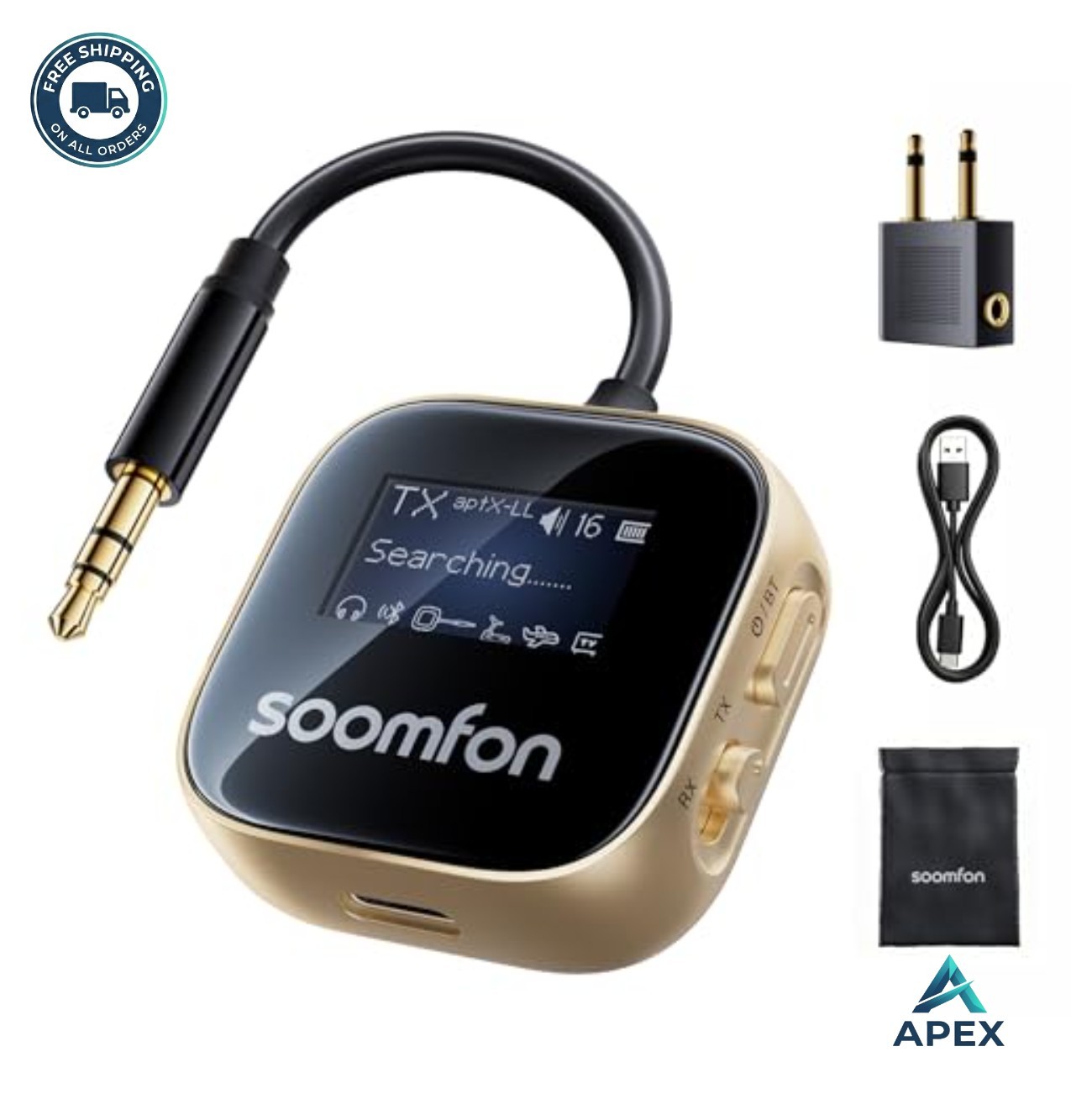 Bluetooth Transmitter Receiver 5.3 aptX Low Latency 3.5mm LCD Display Dual