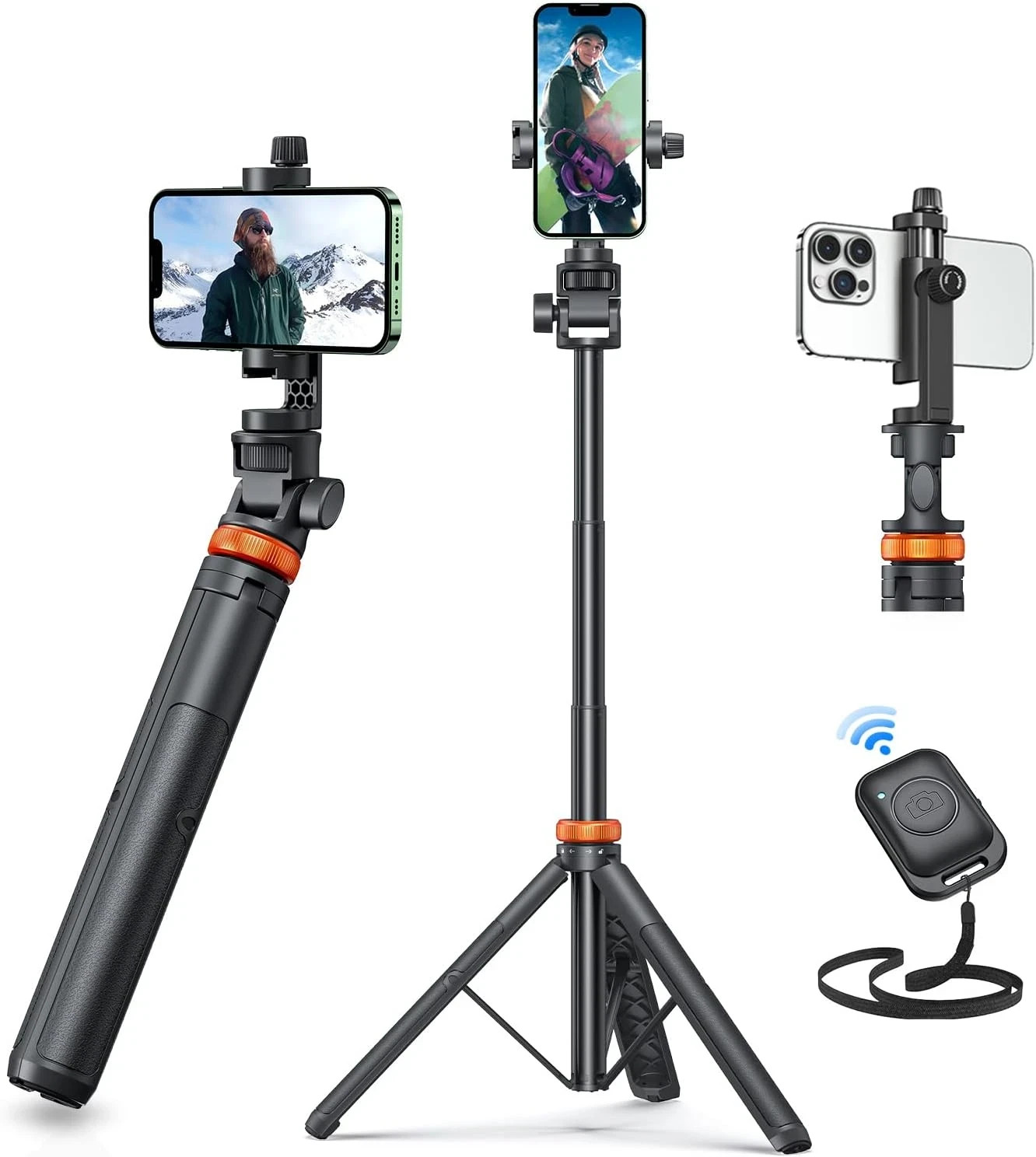 EUCOS 62" Phone Tripod, Tripod for iPhone & Selfie Stick with Remote, Extendable