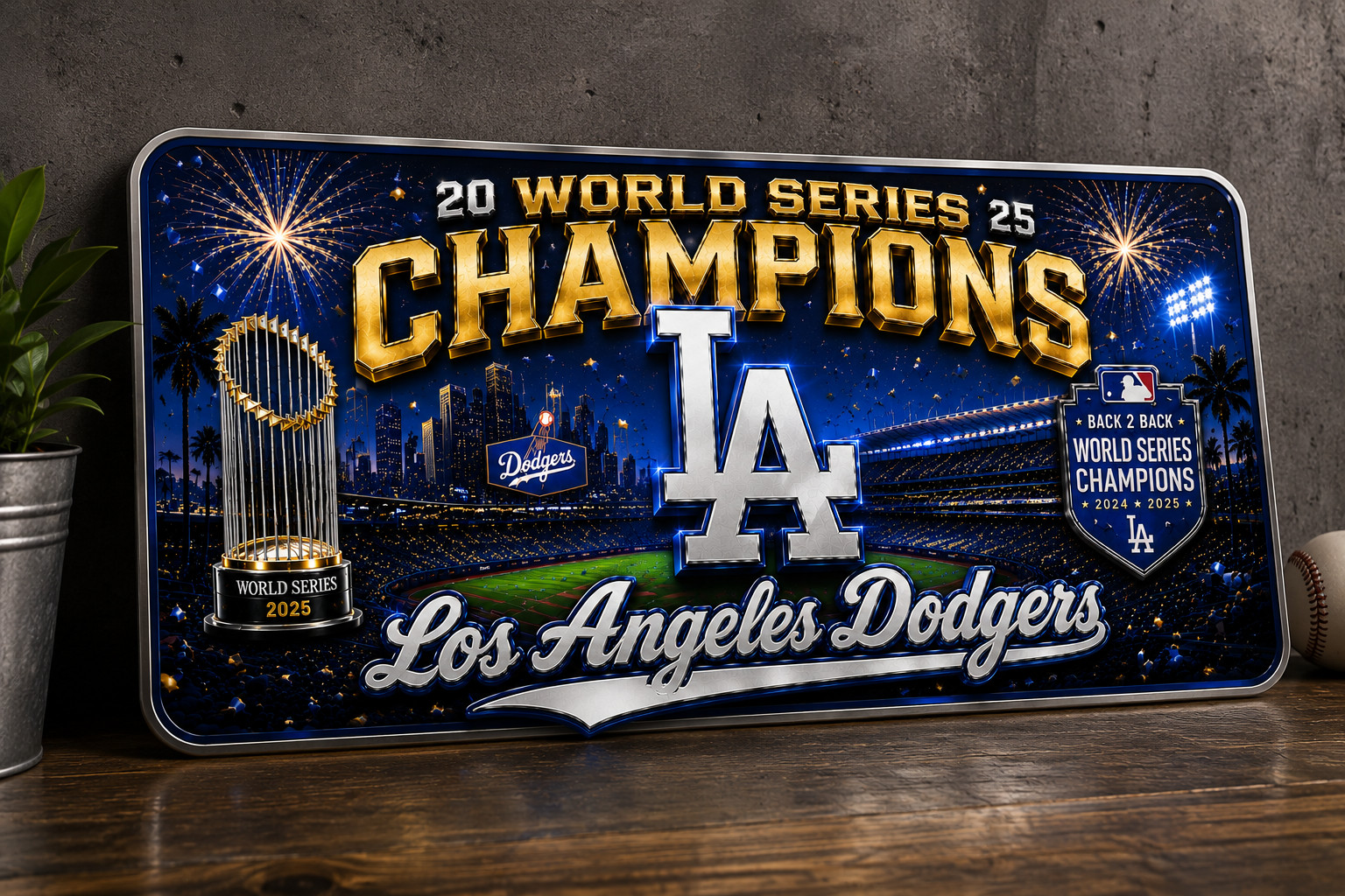 2025 Los Angeles Dodgers World Series Champions License Plate Metal Sign 12x6