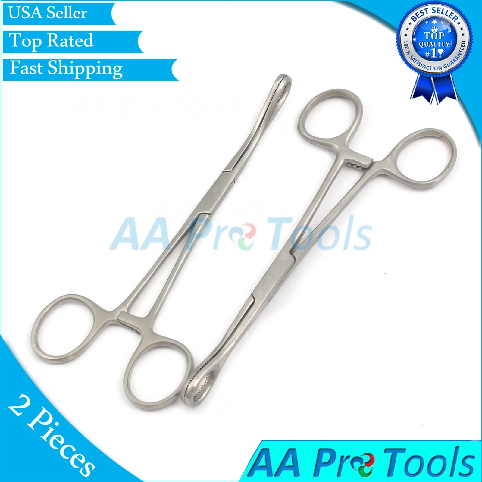 2 Pcs Sponge Forceps 7" Serrated Straight + Curved Body Piercing Instruments