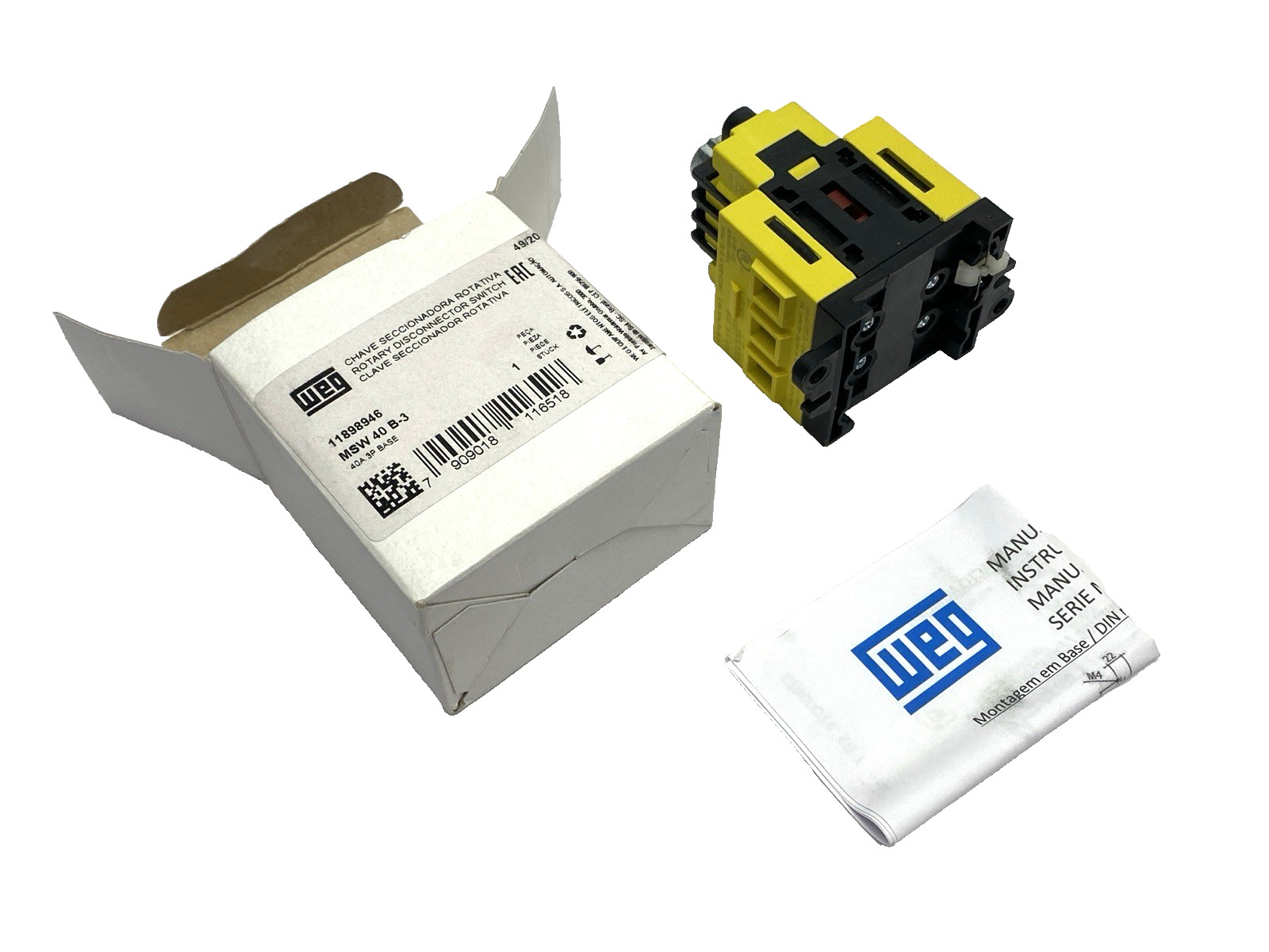 Weg MSW 40 B-3 Rotary Disconnect Switch Base 3P 40A 11898946 NO HANDLE & SHAFT